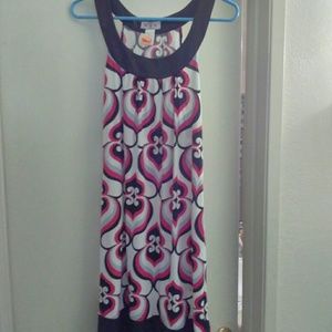 Sleeveless Short dress.  Black, White and Pink pat